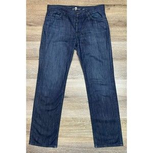 7 For All Man Kind Men's Jeans 34 Dark Wash Standard Straight Leg Measures 37x33